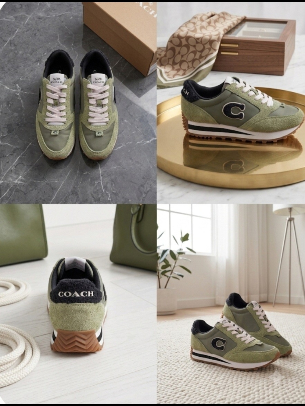 COACH Olive Green Suede & Nylon Men’s Runner Sneakers